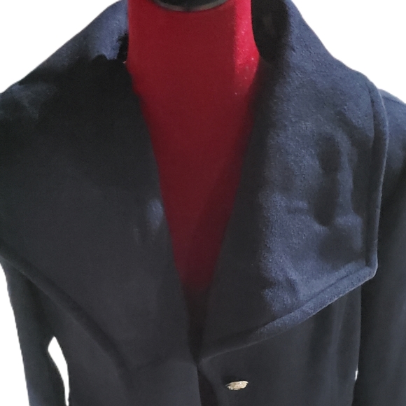 Karl Lagerfeld Paris Navy Wool Pea Coat (XL) - Picture 2 of 7